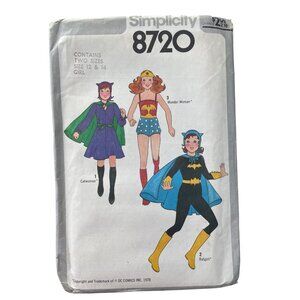 70s Simplicity 8720 Girls Costume Sewing Pattern Sizes 12 & 14 Superhero UNCUT